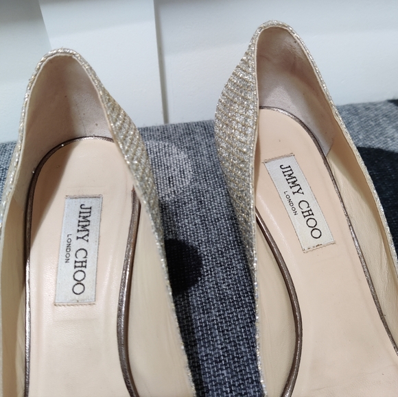Jimmy Choo Peep Toe Metallic Heels - 41 - Picture 5 of 15
